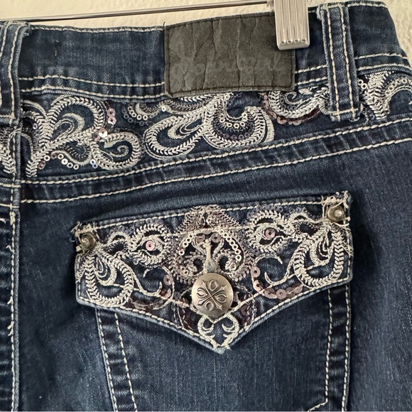 Denim Embroidered Bootcut Unique Paisley Sequin Flashy Sound Girl Size 9 Western - Picture 7 of 16